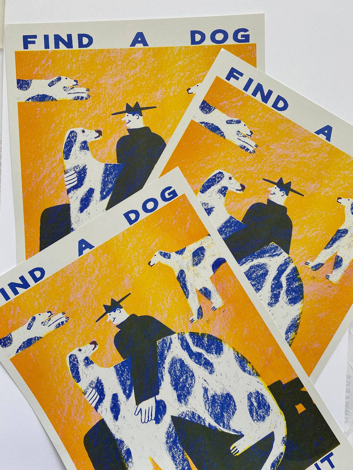 Find a dog and Stroke It riso print By Maxy Machen
