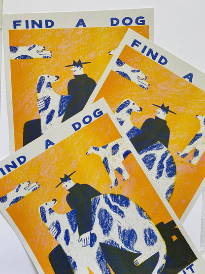 Find a dog and Stroke It riso print By Maxy Machen