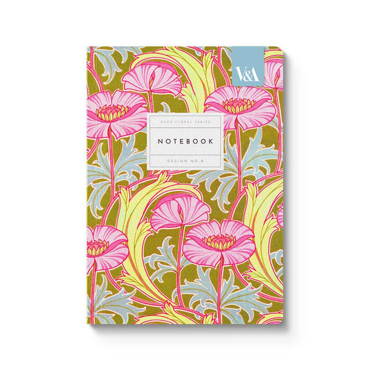 Neon Floral Poppies Premium Paperback Notebook By Oh Deer