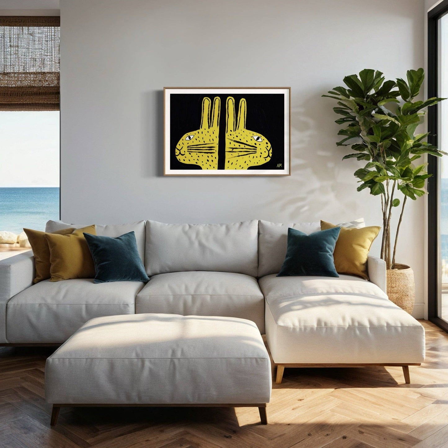 Two Yellow Rabbits Print By Nancy Mckie