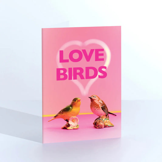 Love Birds Neon Heart Greetings Card by Ornament Art