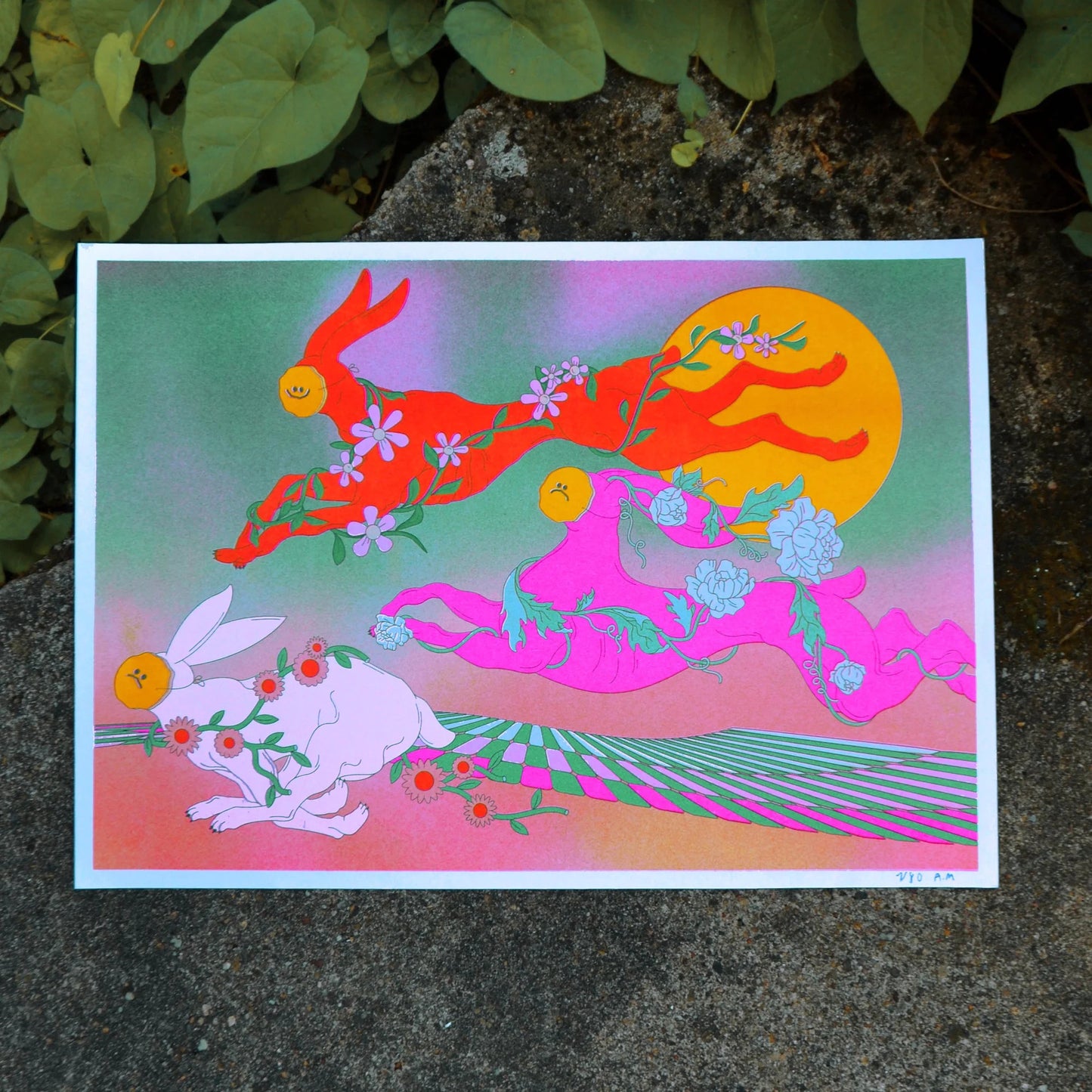 Run run run - Riso A3 Art Print by alice Monvaillier