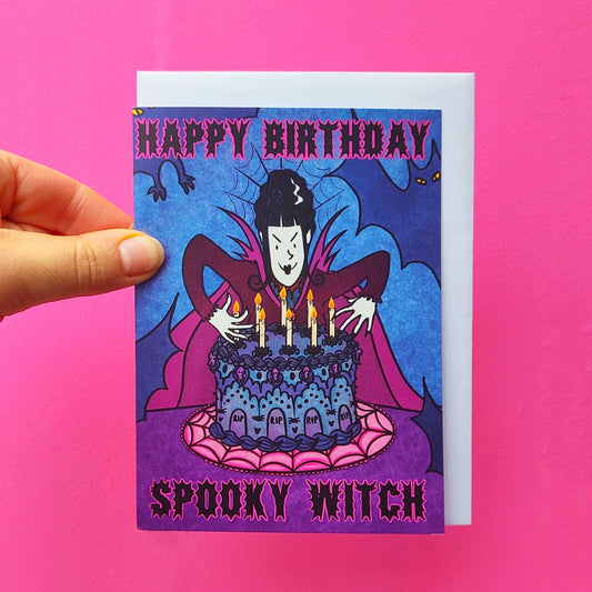 Spooky Witch Birthday Card - Pearlescent Birthday Card by Mopbox