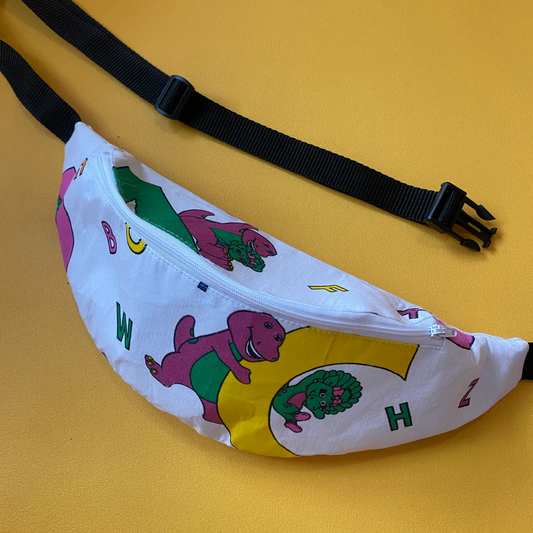 Dino cartoon Retro Fabric bumbag by Silly Girl Club