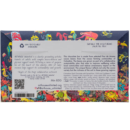 Angels of The Deep, Dark Chocolate Bar with Spiced Rum, Chilli & Caribbean Crunch by ARTHOUSE