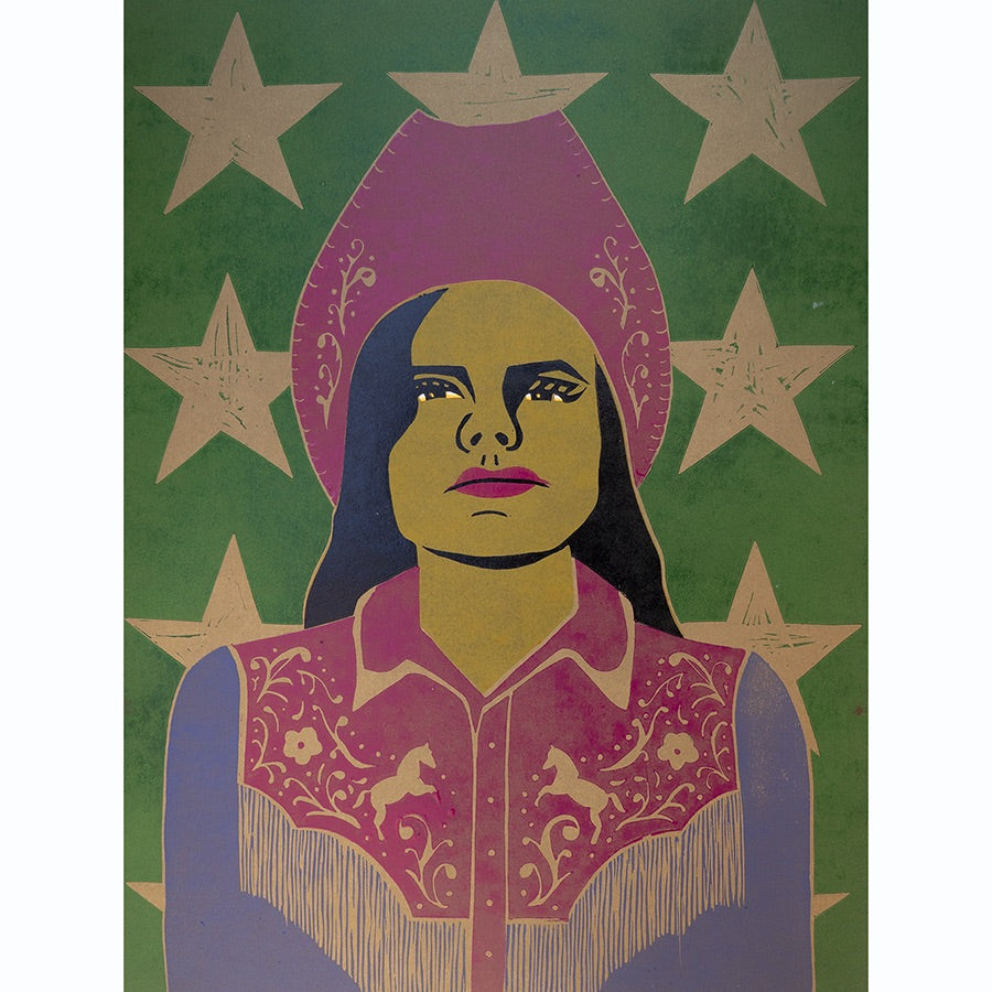 'Go Get'em, Cowgirl' Lino Print By Kate Gerrard