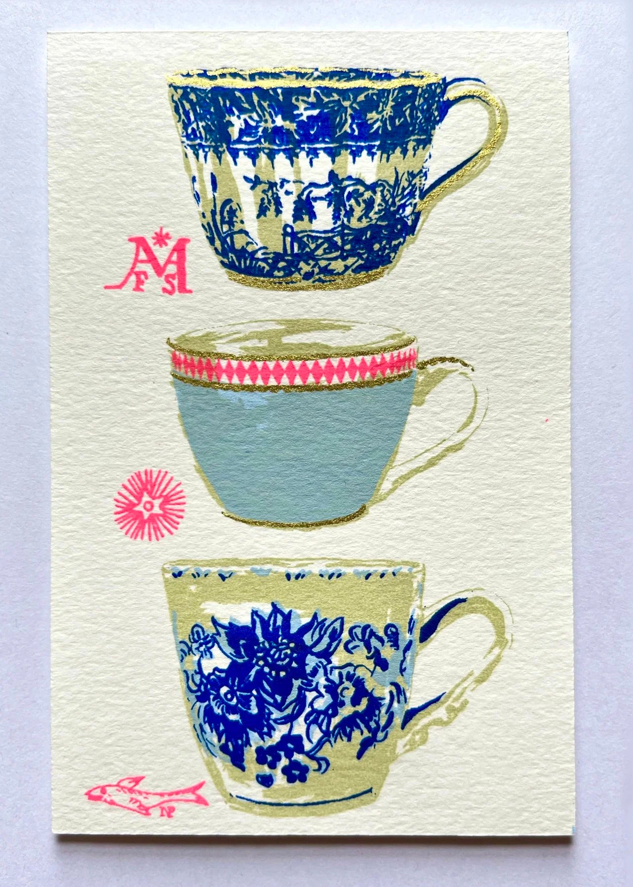 'Teacups' Screenprinted Card By Sarah Targett