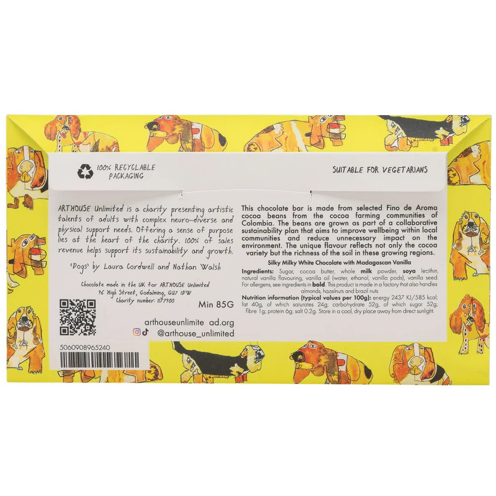 Happy Hounds, Silky Milky White Chocolate Bar with Madagascan Vanilla by ARTHOUSE