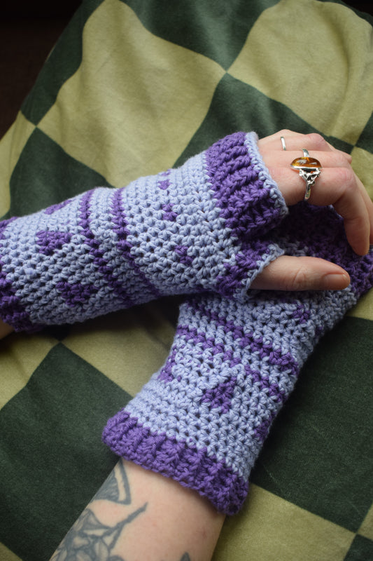 Purple Crochet hand warmers by HoleyCow