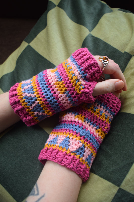 Pink Crochet hand warmers by HoleyCow