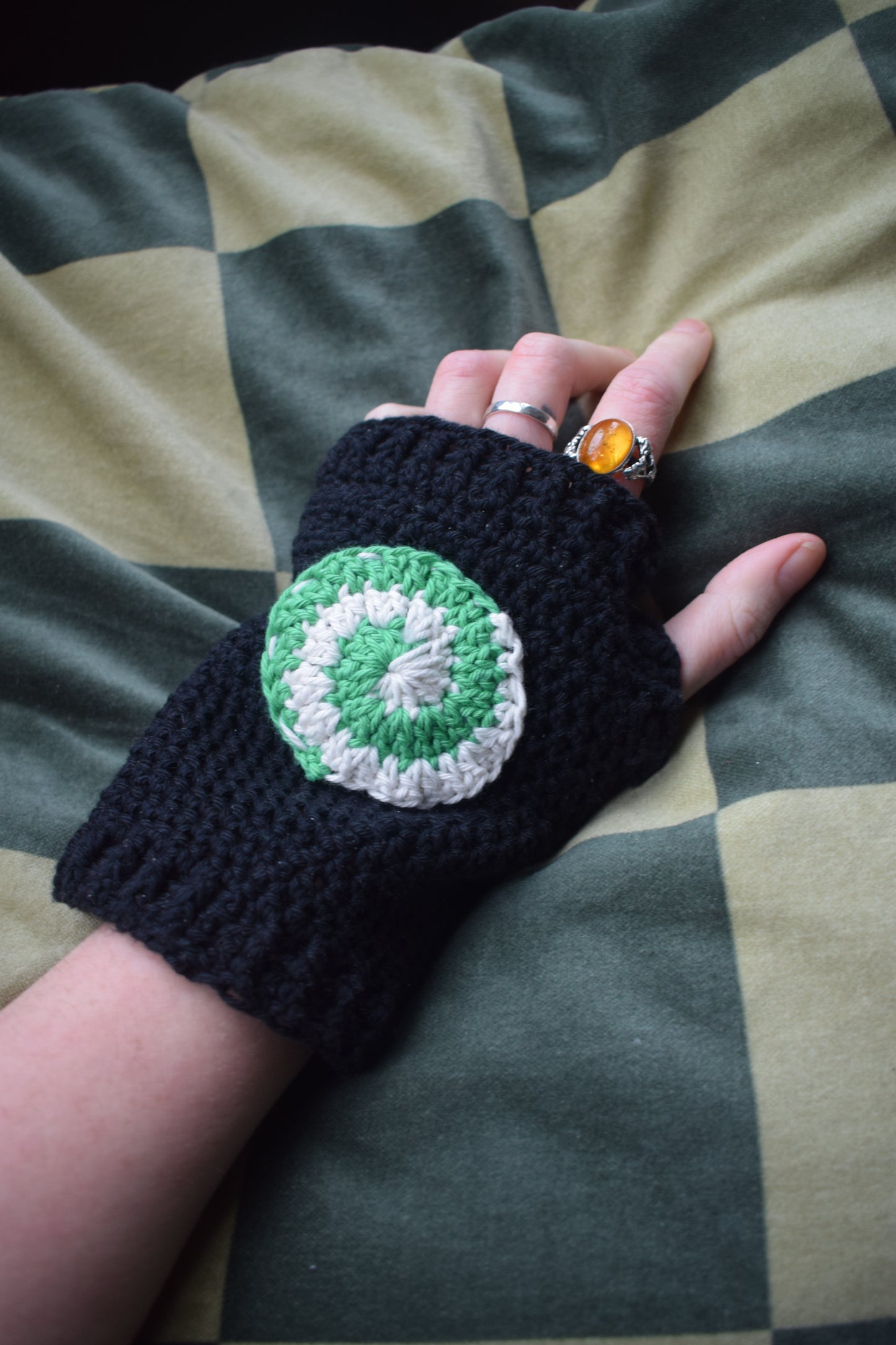 Black Crochet hand warmers by HoleyCow