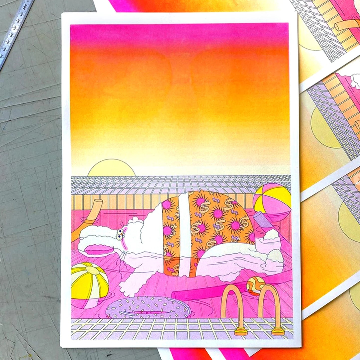 Summer Break - Riso A3 Art Print by alice Monvaillier