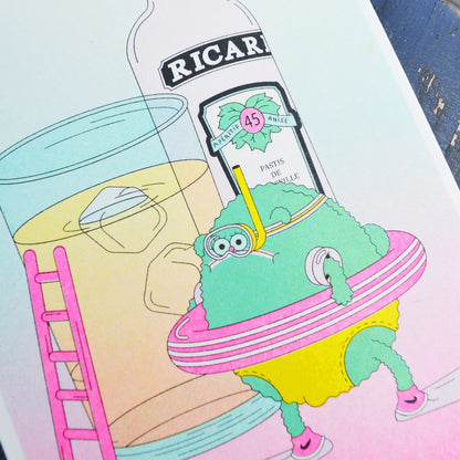 " Pool " - Carte postale riso print by Alice Monvaillier