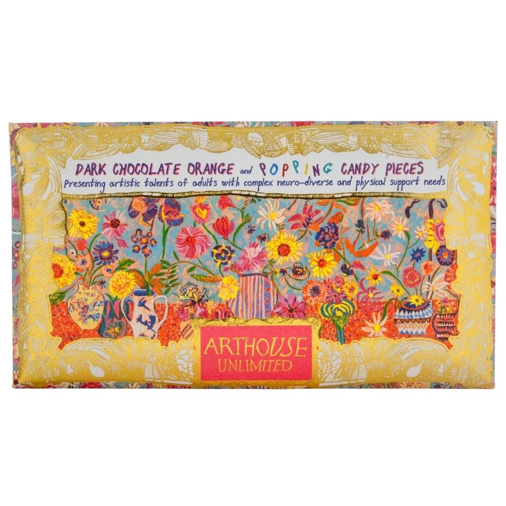 Floral Bright, Dark Chocolate Bar with Orange & Popping Candy pieces by ARTHOUSE