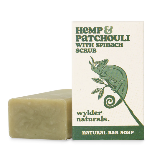 Hemp & Patchouli with Spinach Scrub by Wylder naturals.