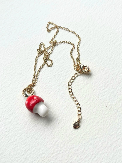 Little Hand-painted Porcelain Mushroom Pendant By REBECCA EDELMANN