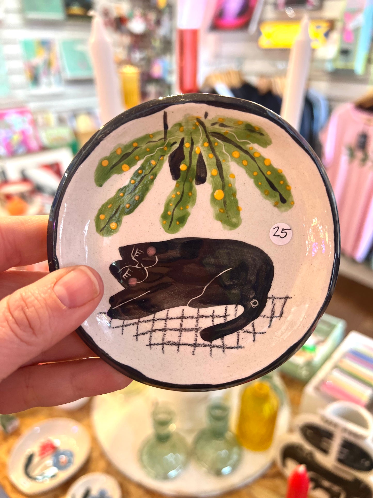 Ceramic Trinket plate With Black Cat by Anna Soba