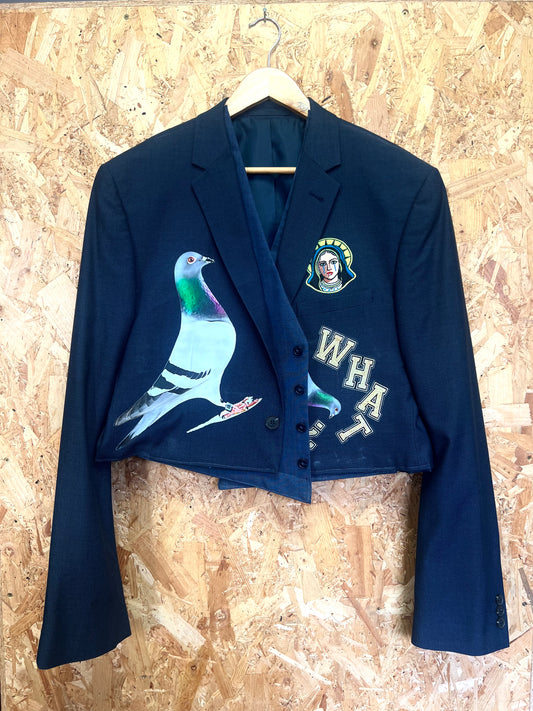 Upcycled Cropped Blazer With Pins,  Patches And Pigeon by Snacks