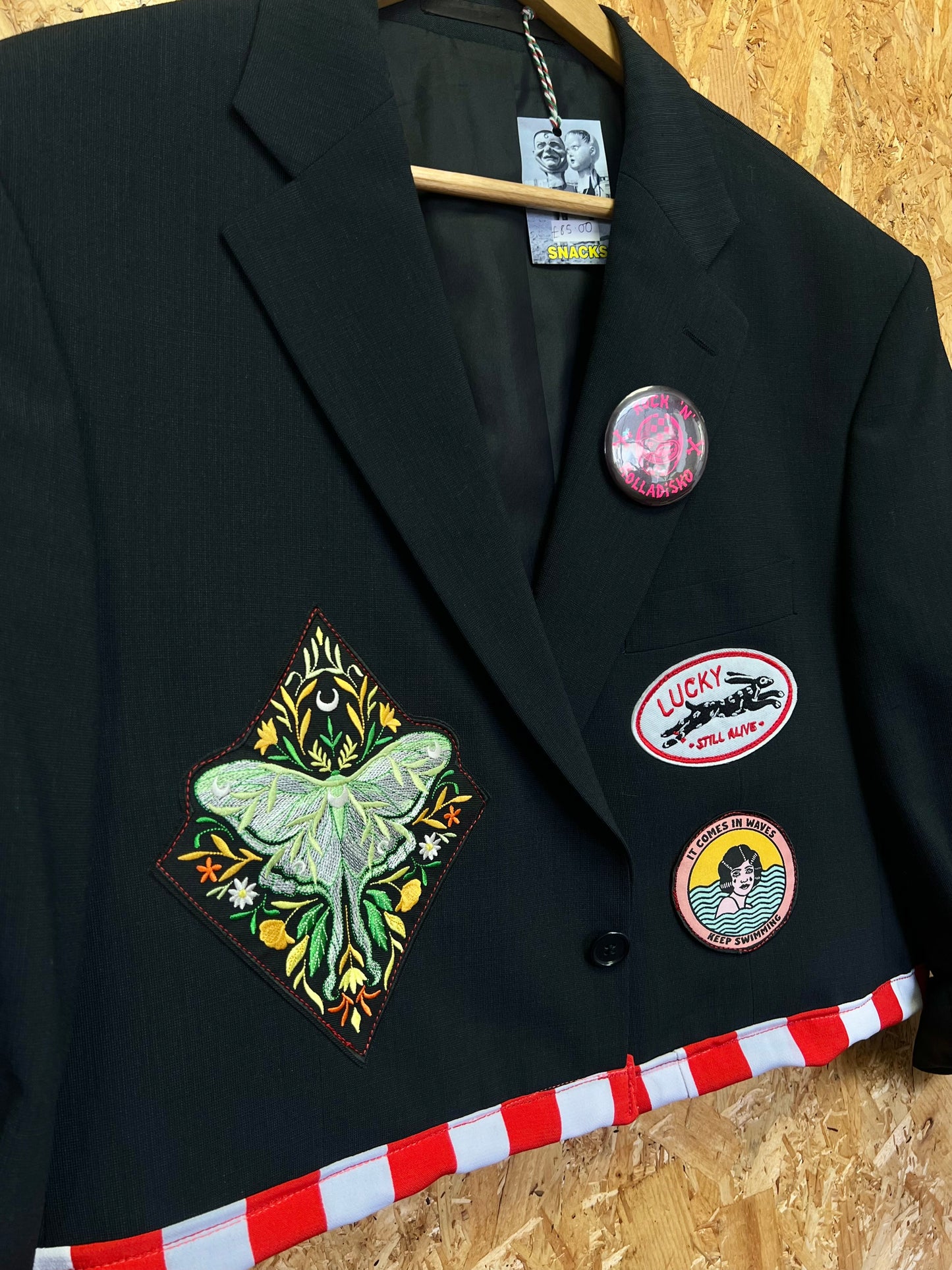 Upcycled Cropped Blazer with Patches And Pins by Snacks