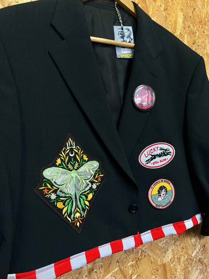 Upcycled Cropped Blazer with Patches And Pins by Snacks