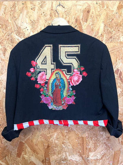 Upcycled Cropped Blazer with Patches And Pins by Snacks