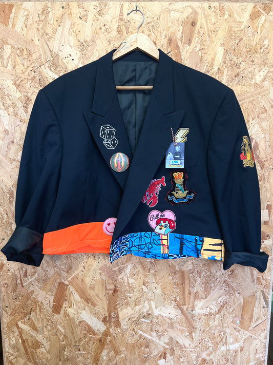 Upcycled Cropped Blazer With Pins And Patches And Marilyn Monroe Artwork by Snacks