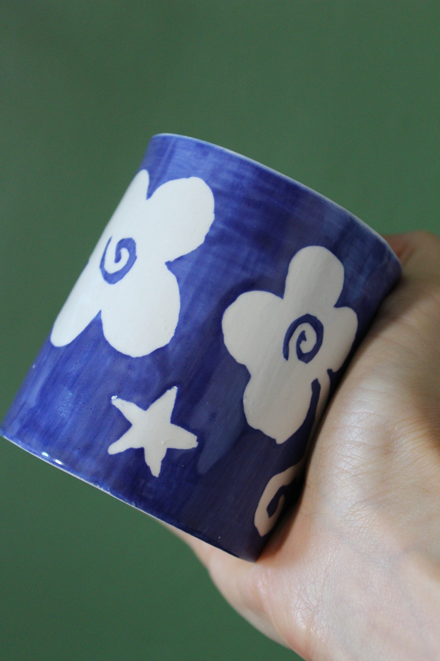 Wiggly Flowers Midnight Blue Ceramic Mug by Studio Pastel