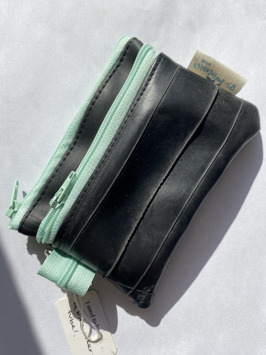 Small zipper pouch Light Blue recycled bicycle inner tube by Re-Inflatables