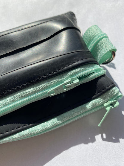 Small zipper pouch Light Blue recycled bicycle inner tube by Re-Inflatables