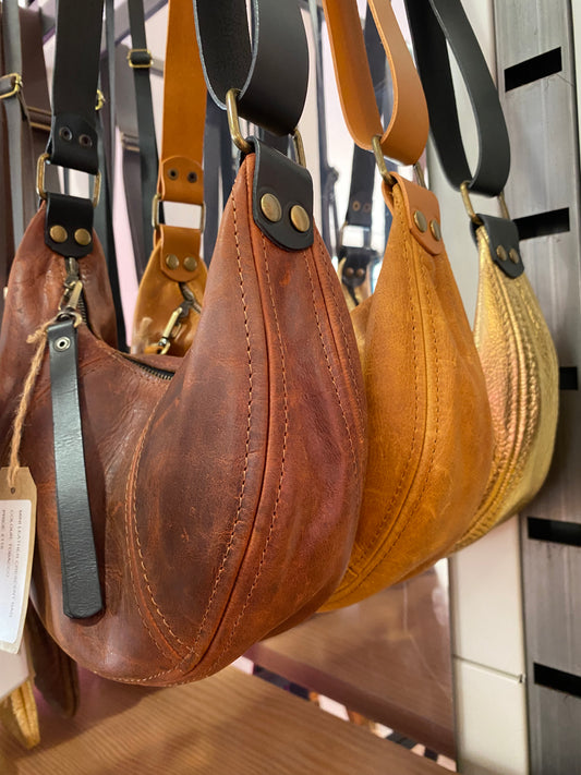 Small Leather Crescent Bag With Adjustable Strap and Zip by ScarlettSky