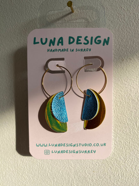 Half Moon Hoops -Gold Plated - Gold and Blue by Luna Design