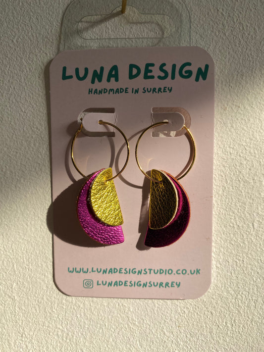 Half Moon Hoops -Gold Plated - Gold and Pink by Luna Design