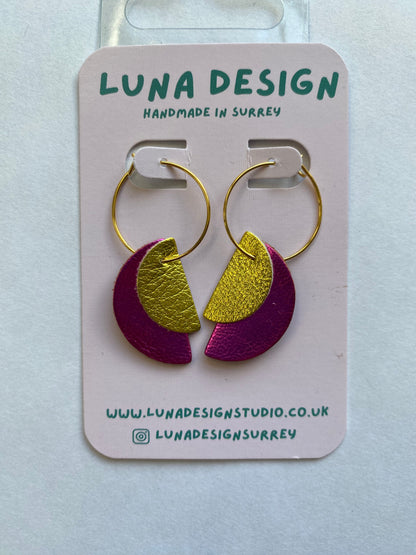 Half Moon Hoops -Gold Plated - Gold and Pink by Luna Design