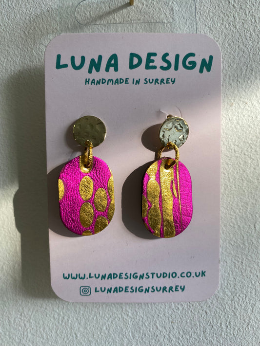 Gold Drop Studs - vibrant Pink Sorbet by Luna Design
