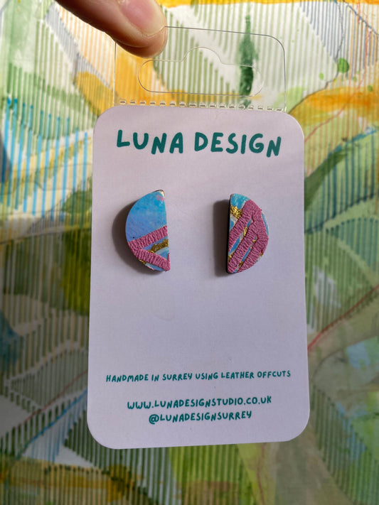 Half Moon Stud Earrings | holographic Pink Tiger by Luna Design