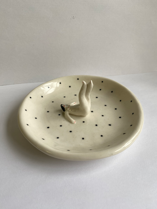 Little polkadot ring holder/ dish tiny lady by REBECCA EDELMANN Ceramics