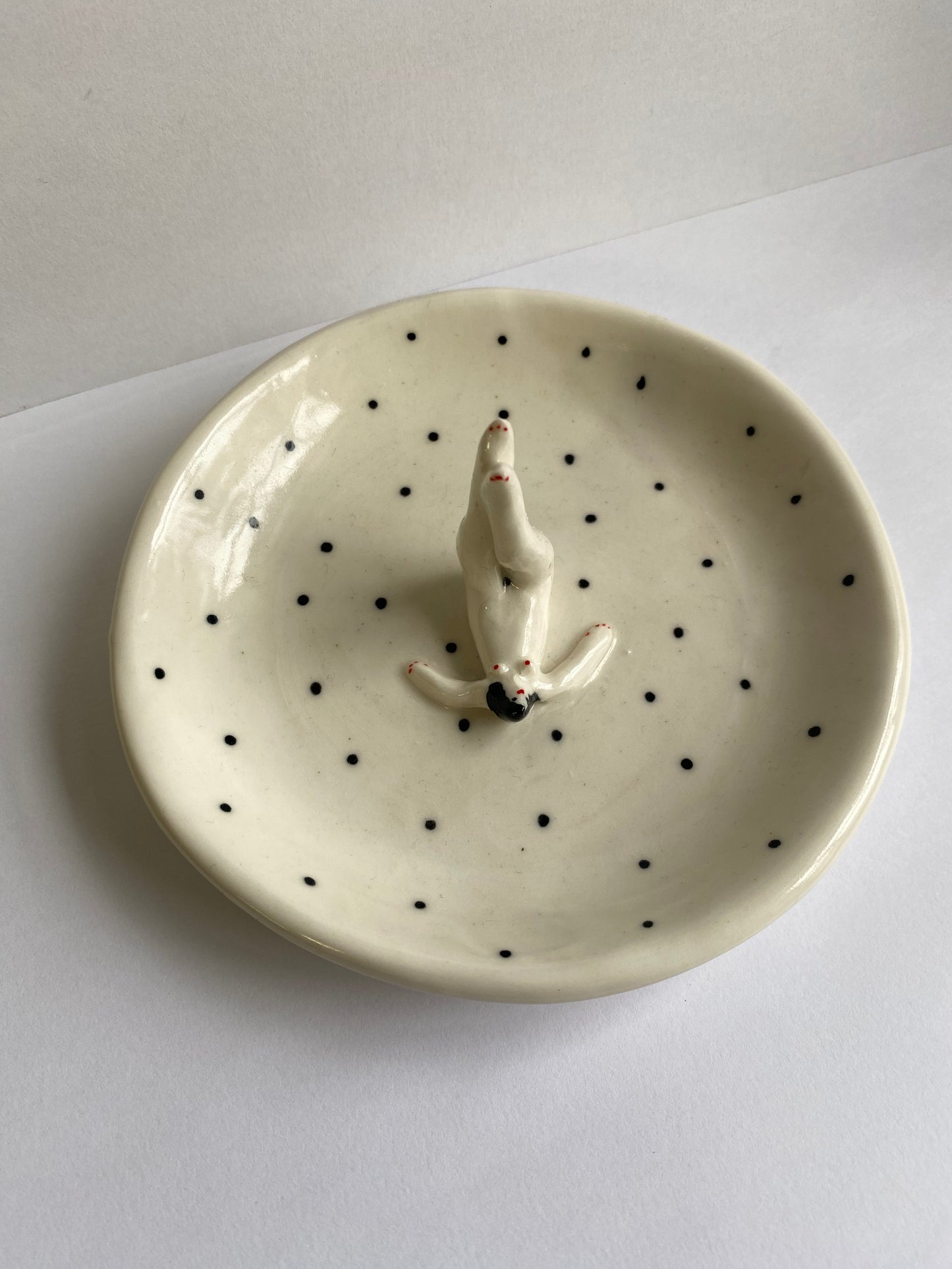 Little polkadot ring holder/ dish tiny lady by REBECCA EDELMANN Ceramics