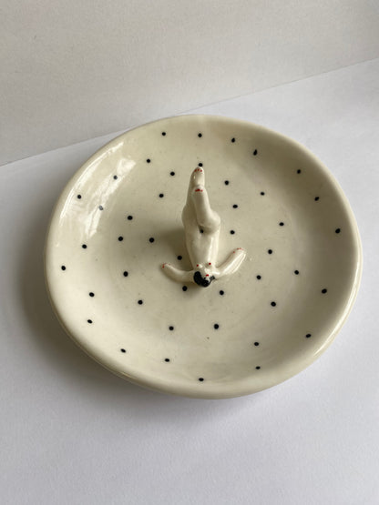 Little polkadot ring holder/ dish tiny lady by REBECCA EDELMANN Ceramics