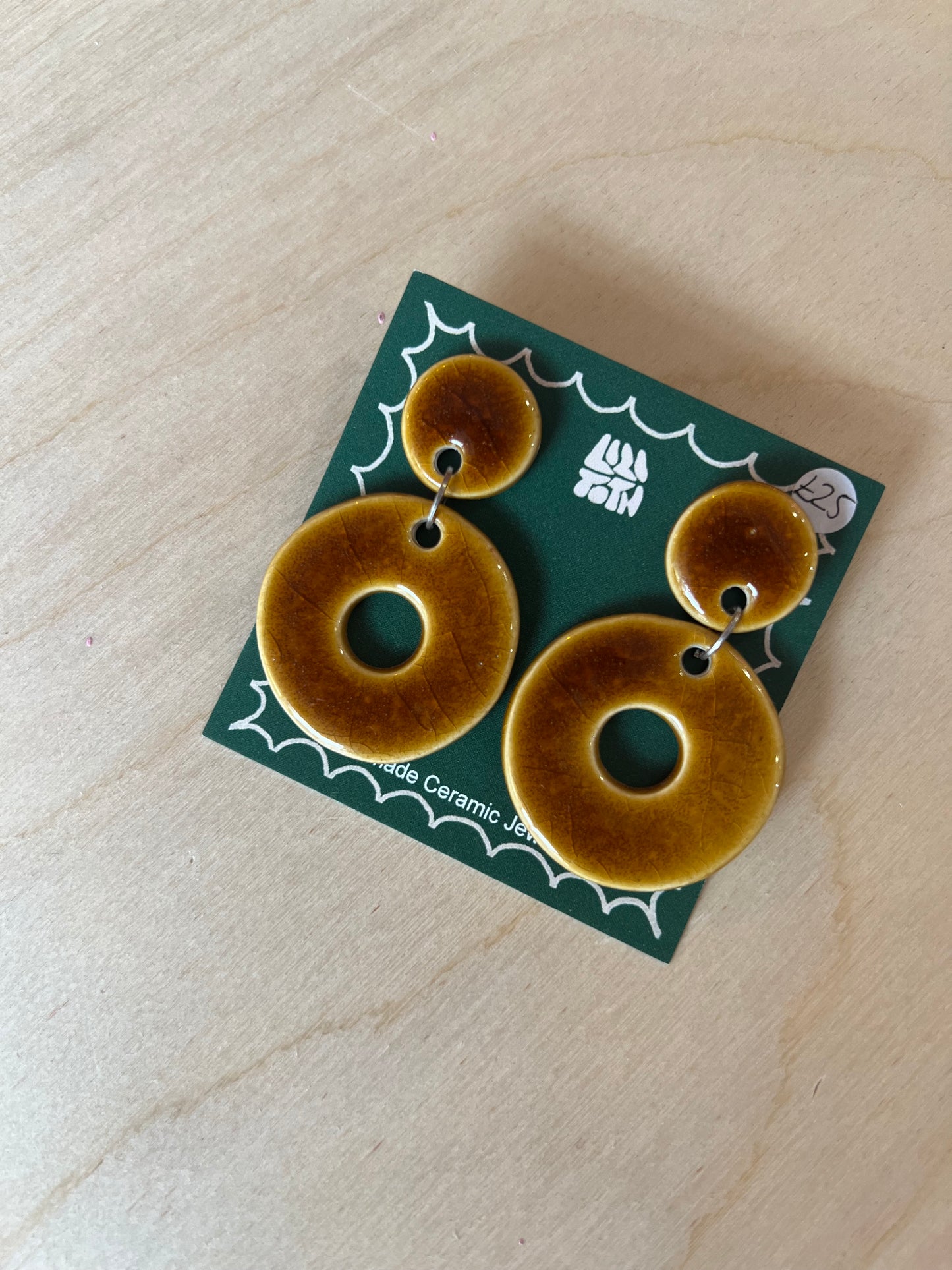 Retro Shape Handmade Ceramic Brown Earrings by Lili Toth