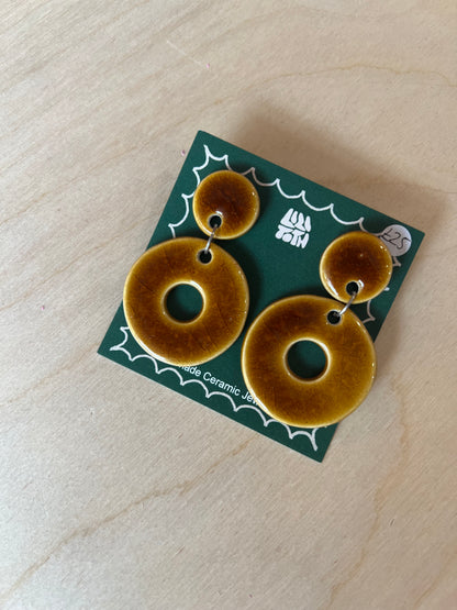 Retro Shape Handmade Ceramic Brown Earrings by Lili Toth