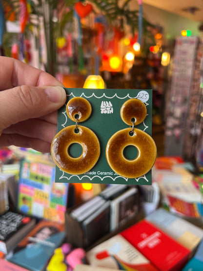 Retro Shape Handmade Ceramic Brown Earrings by Lili Toth