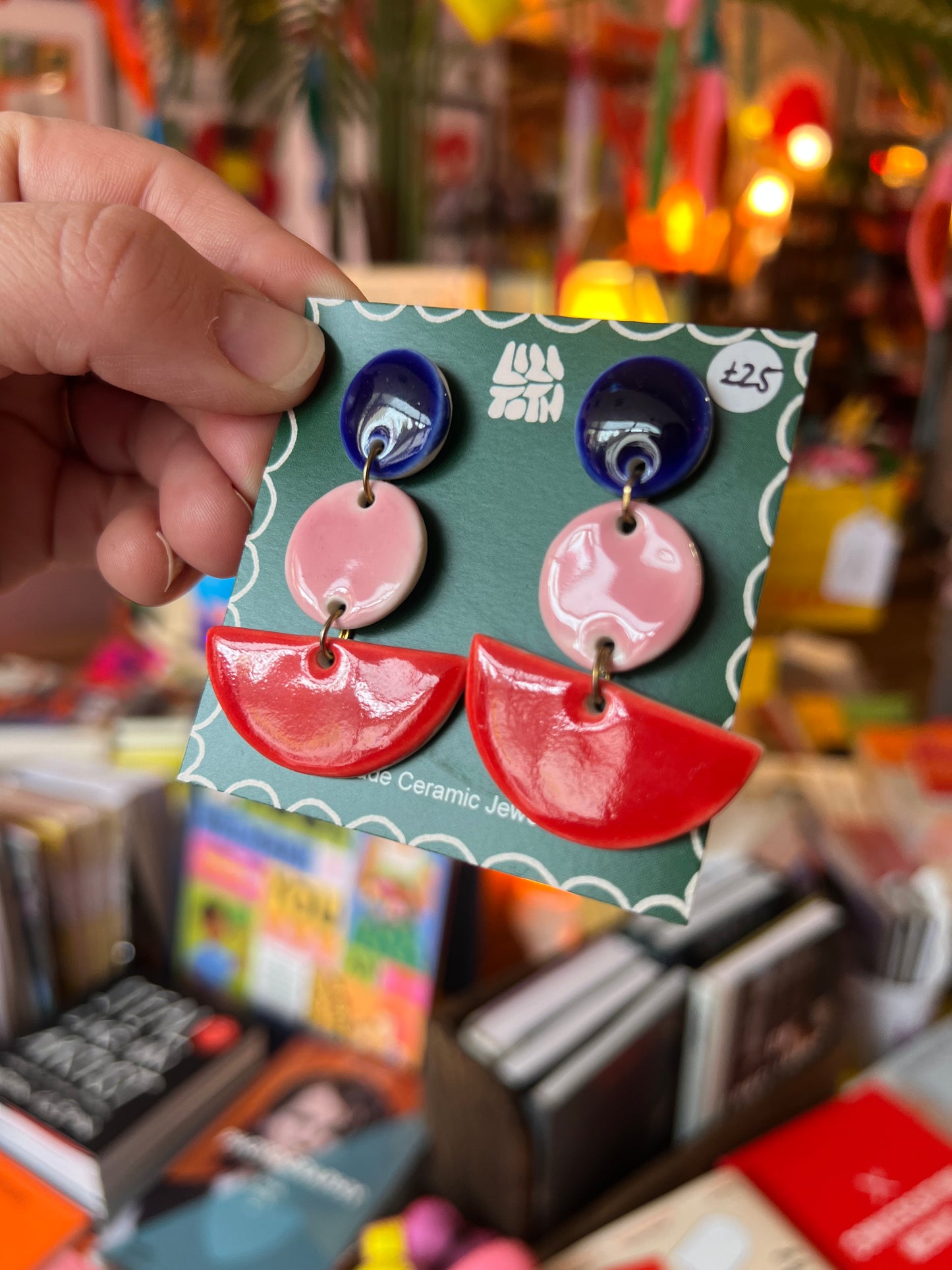 Retro Shape Handmade Ceramic Multicolour Earrings by Lili Toth