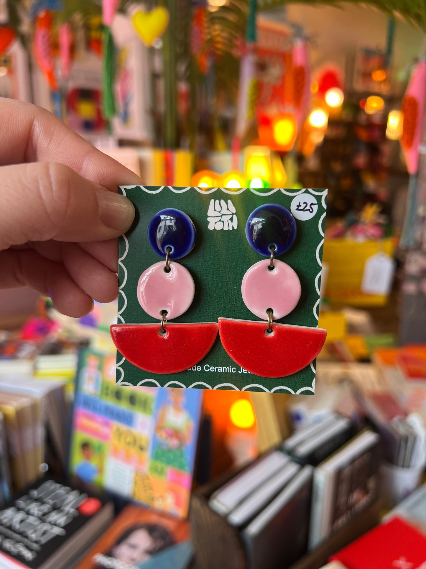 Retro Shape Handmade Ceramic Multicolour Earrings by Lili Toth
