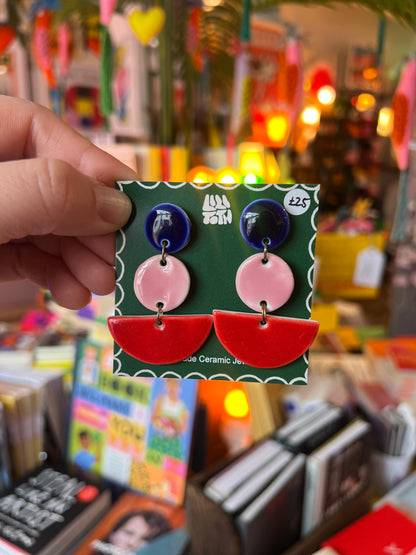 Retro Shape Handmade Ceramic Multicolour Earrings by Lili Toth