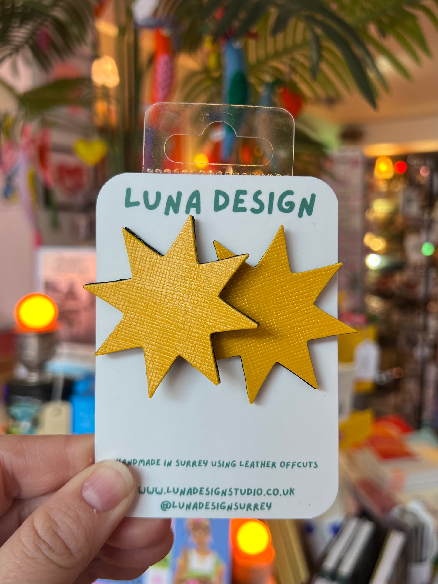 Large Leather Star Firework Shape Earrings  By Luna Design