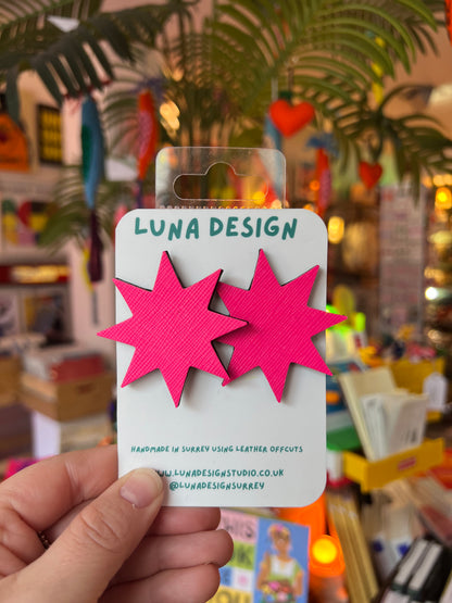 Large Leather Star Firework Shape Earrings  By Luna Design
