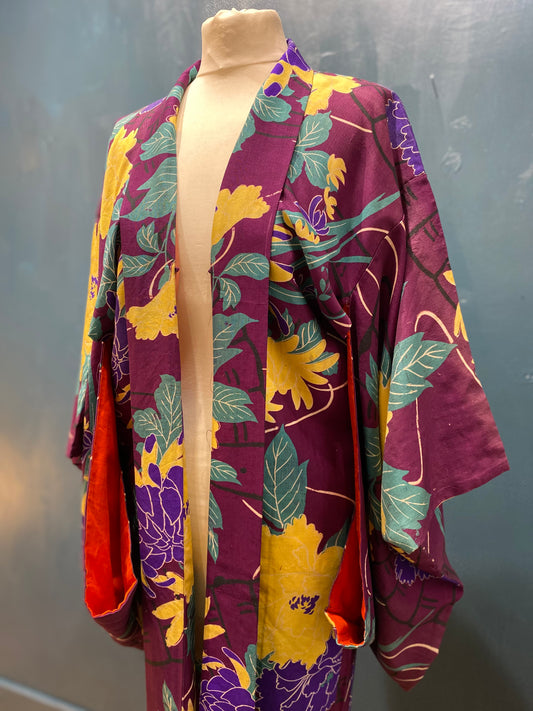 Japanese Vintage Floral Kimono Haori 100% Silk by Kimono Lab