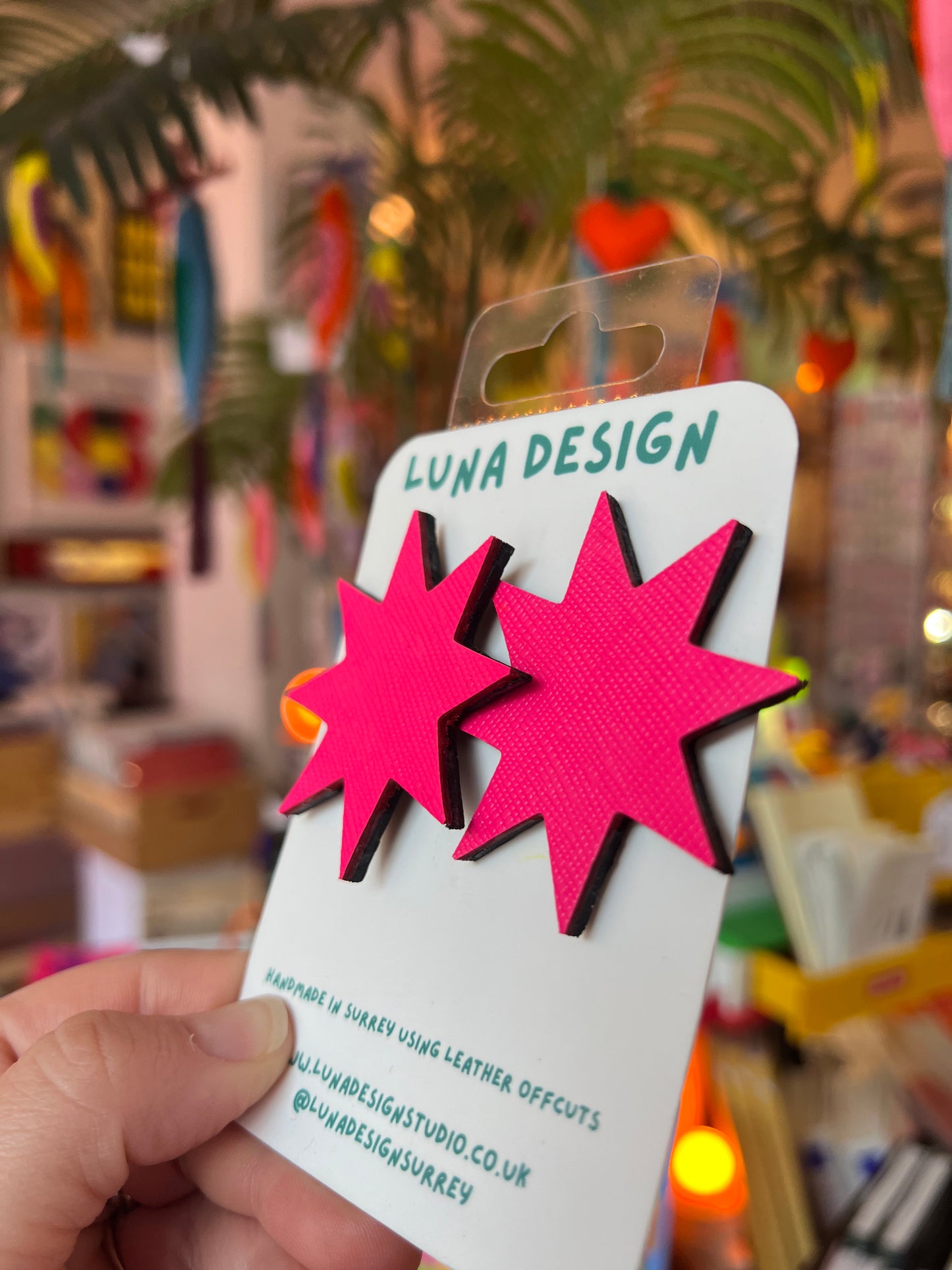 Large Leather Star Firework Shape Earrings  By Luna Design
