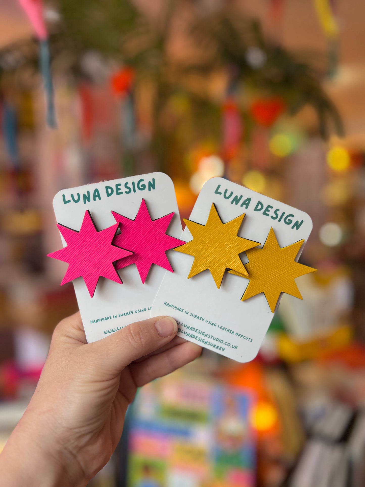 Large Leather Star Firework Shape Earrings  By Luna Design