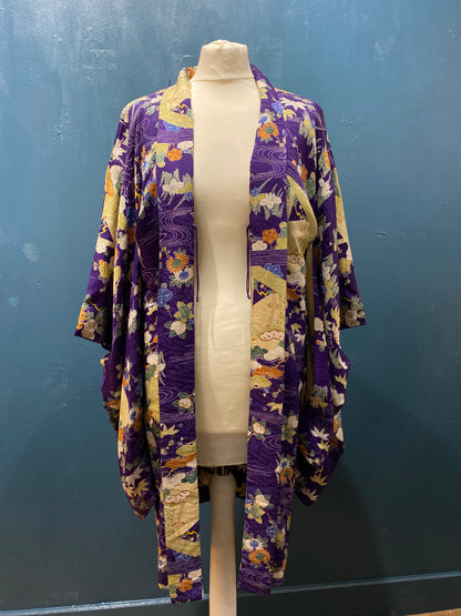 Japanese Vintage Purple Kimono Haori 100% Silk by Kimono Lab